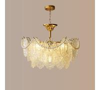 19.6" Gold Glass Drum with Pearl Bead V-intage Clear Crystal Round Chandelier Compatible, Chandeliers