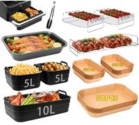 19 accesorios para freidora de aire caliente Cosori Dual Blaze 10L y Ninja AF500EU Foodi Flexdrawer 10,4 L, sin BPA, inserto de silicona plegable, 1 x 10 L + 2 moldes de silicona de 5 l y parrilla
