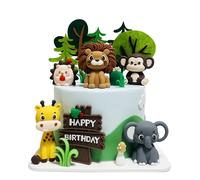 19 adornos para tartas de animales de safari, decoraciones de pastel para animales de safari, decoración de pastel de selva salvaje con leones, elefantes, jirafas, decoraciones de fiesta de cumpleaños