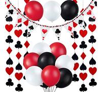 19 banderines para fiestas de casino, banderines de póquer, decoración de cuerdas, globos de látex rojo, negro y blanco, para cumpleaños, póquer, fiestas temáticas
