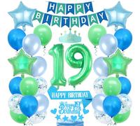 19. Cumpleaños Decoración Globo 19 Cumpleaños Corona Sashes Happy Birthday Banner Látex Globo Estrella Globo de Papel de Aluminio Decoración para Pasteles Decoración para Pasteles Niño Niña 19th