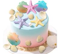 19 decoraciones coloridas para tartas de verano con conchas y estrellas de mar, decoración para bautizo, cumpleaños de bebé, estilo marino