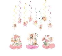 19 decoraciones de hadas con remolino colgante y panal de abeja, decoración de muffin de hada, decoración de cupcakes, decoración de cumpleaños de hadas para niñas, fiesta de té de la tarde