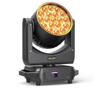 19 LED Zoom Cabeza Móvil, 285W RGBW 4 en 1 Moving Head Professional Foco Wash DJ Luz con Tira de Luz para Boda Escenario Fiesta Concierto Navidad Halloween