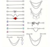 19 piezas 14G Joyería de piercing industrial Acero inoxidable Industrial Aretes para mujeres hombres Serpiente Cadena Colgante 16G Cartílago Helix Joyería de piercing Industrial Barra de barra 38MM