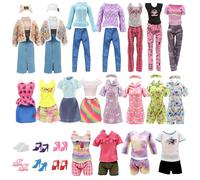 19 piezas de ropa de muñeca para muñecas de 11.5 pulgadas compatible con Barbie 6 trajes coloridos de punto grueso, conjunto de mezclilla de punto, conjunto de moda, ropa casual, ropa de verano