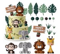 19 Piezas Decoracion Tarta Animales Decoración Tarta Animales de La Selva Jirafas Elefantes Monos Leones Cake Topper Animais da Selva para Fiesta de Cumpleaño Bautizo de Bebé