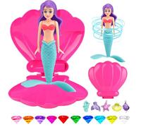 19 Piezas Juegos Piscina Niños, 2 Conchas, 2 Sirenas y 15 Diamantes Set, Sirenas Juguetes Niñas para Bañera, Piscina, Entrenamiento de Piscina Submarina