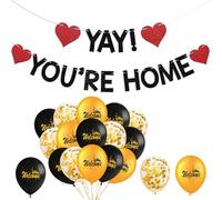 19 piezas Welcome Home Decoration Black Gold Glitter Yay! You're Home Banner, Welcome Home Girlande und Globos, Welcome Back Globos, Welcome Back Globos Decoración para celebraciones familiares