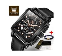 (19 px negro completo) 2023 OLEVS Reloj dorado original para hombre, marca de lujo, cuero militar, gran