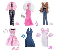 19 ropa de muñecas compatible con muñecas Barbie, juego de vestido de cola de pez, juego de chalecos de peluche, juego de chaquetas de peluche, vestido de lunares, vestido con lazos, vestido vaquero