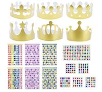 19 sombreros de fiesta con corona de papel con 6 hojas de pegatinas alfanuméricas y 6 hojas autoadhesivas de diamantes de imitación, corona de papel dorado, corona de fiesta de cumpleaños, para niños