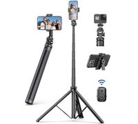 190cm Tripode para Movil, Extensible Trípode Profesional Estable Aluminiocon Palo Selfie Tripode con Control Remoto y Soporte de Teléfono, Trípode Camara Portátil Compatible con iPhone/Samsung/GoPro
