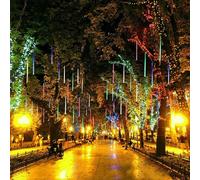 192 luces LED solares para lluvia de meteoros, árbol de lluvia, luz de jardín para fiestas al aire libre para bodas, decoración del árbol,fiesta, jardín, Navidad, cadena de luz al aire libre (Rainbow)