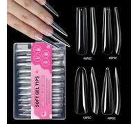 192 unidades por caja de gel suave, puntas largas y completas, puntas transparentes a presión, bailarinas falsas para salones de belleza