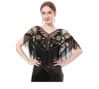 1920S Señoras Bufanda Pañuelos con Flecos Lentejuelas Cabo Vestidos de Noche Gran Gatsby Mujeres Wraps Flapper Vestido, dorado, Talla única