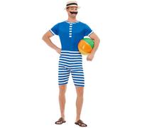 1920s Traje de Baño + Sombrero Disfraz Hombre Adulto Playa Bañador Nuevo