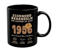 1956 Geschenk 70 Geburtstag Mann, Tasse Schonend behandeln Oldtimer ist 70, Lustig Kaffeeasse als Geburtstagsgeschenk für Männer Ehemann Papa Opa Freund Kollege Bruder, Keramik 350 ml, Schwarz