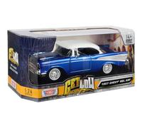 1957 Chevy Bel Air Lowrider azul caramelo con parte superior blanca Get Low Series 1/24 Diecast Model Car por Motormax 79030bl