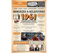 1961 The Birthday Times: Memories, Milestones, and a Memorable Year in Review: Relive 1961 Through Sports, People, Lifestyle and Entertainment. The Perfect Birthday Gift for Someone Special