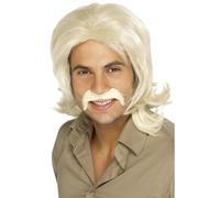 1970S Rubio Disco Fiebre Peluca Y Bigote Set Hombre Retro Disfraz