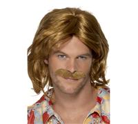 1970s Súper Soldado Peluca Adulto Disfraz de Disco Baile & Bigote 80s