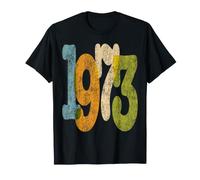 1973 Año, Colores Retro Estilo Vintage Desgastado Cumpleaños Camiseta