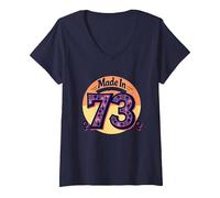 1973 Mujeres Made In All Original Parts Retro Peace Birthday Camiseta Cuello V, Mujer, Azul Marino, XXL