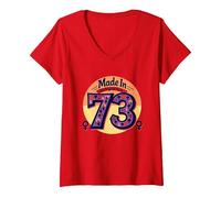 1973 Mujeres Made In All Original Parts Retro Peace Birthday Camiseta Cuello V, Mujer, Rojo, XL