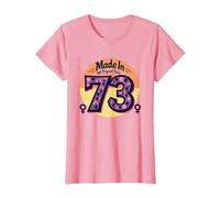 1973 Mujeres Made In All Original Parts Retro Peace Birthday Camiseta, Mujer, Rosado, XS