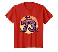 1973 Mujeres Made In All Original Parts Retro Peace Birthday Camiseta, Niños, Rojo, 10 años