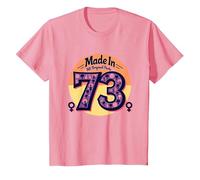 1973 Mujeres Made In All Original Parts Retro Peace Birthday Camiseta, Niños, Rosado, 10 años