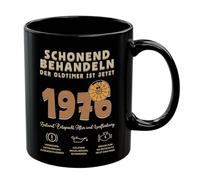 1976 Regalo 50 Cumpleaños Hombre Taza Tratamiento Suave Oldtimer ist 50, Divertida Taza de Café como Regalo de Cumpleaños para Hombres, Marido, Papá, Amigo, Colega, Hermano, Negro, Cerámica 350 ml