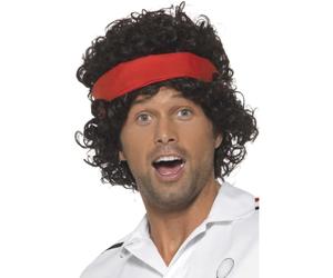 1980s Jugador Tenis Peluca + Diadema Deporte para Hombre Accesorio para Disfraz
