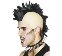 1980s Mohicano Peluca Negro Hombre Punk Rocker Accesorio para Disfraz Nuevo