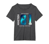 1981 septiembre Mes año de Nacimiento cumpleaños Camiseta, Mujer Tallas Grandes, Jaspeado Oscuro, 2XL Grande