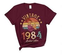 1984 Edición Limitada Impreso Años Camiseta para Mamá Esposa Cuello Redondo Edad Manga Corta Mujer Vintage Cumpleaños Clásico Tops Pullover