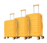 1990s Juego de Maletas expandibles Polipropileno 3 Piezas|Maleta Cabina 55x38x22cm|Mediana expandible 65cm|Grande Extensible 75cm (Amarillo)