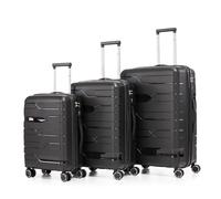 1990s Juego de Maletas expandibles Polipropileno 3 Piezas|Maleta Cabina 55x38x22cm|Mediana expandible 65cm|Grande Extensible 75cm (Negro)