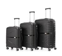 1990s Juego de Maletas expandibles Polipropileno 3 Piezas|Maleta Cabina 55x39x21.5cm|Mediana expandible 65cm|Grande Extensible 75cm (Negro)