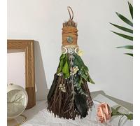 19cm de Escoba de Canela, Mini Escoba Decorativa para Fiesta Temática con Flores Secas Verdes Escobas de Bruja Retablos Wicca Cristal Mágico Natural, Accesorio para Ceremonias Mágicas
