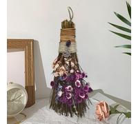 19cm Escoba de Canela, Mini Escobas Decorativa para Fiesta Temática con Flores Secas Escoba de Bruja Retablos Wicca Cristal Mágico Natural, Accesorio para Ceremonias Mágicas, Púrpura