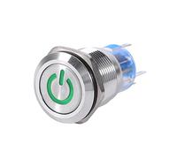 19mm 12V-24V Stainless Latching Push Button Switch, IP65, IK08 Self-locking type Selflocking Latching Push Button Power Switch On Off Switch with LED Silver (green)
