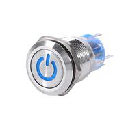19mm 12V-24V Stainless Latching Push Button Switch, IP65, IK08 Self-locking type Selflocking Latching Push Button Power Switch On Off Switch with LED Silver (blue)