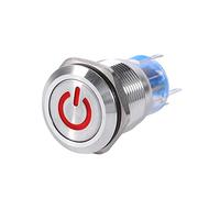 19mm 12V-24V Stainless Latching Push Button Switch, IP65, IK08 Self-locking type Selflocking Latching Push Button Power Switch On Off Switch with LED Silver (red)