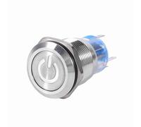 19mm 12V-24V Stainless Latching Push Button Switch, IP65, IK08 Self-locking type Selflocking Latching Push Button Power Switch On Off Switch with LED Silver (white)