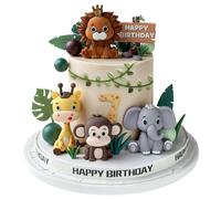 19pcs Safari Animal Cake Topper - Jungle Wild Cake Toppers with Leaves Balls Cake Decorations for Safari Animals Themed Birthday Party Decorations (Sa