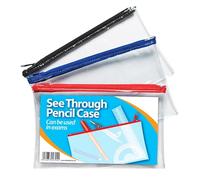 1ABOVE 3 Estuches Transparentes para exámenes, Estuche Transparente con Cremallera para Uso en la Escuela, hogar, Oficina y Viajes. Azul, Negro y Rojo, 20 x 12,5 cm, Negro, Azul, Rojo, Estuche