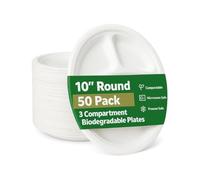 1ABOVE Platos de bagazo desechables blancos extra fuertes de 10 pulgadas, 3 compartimentos, 100% compostables y biodegradables, hechos de fibra de caña de azúcar, perfectos para barbacoas, bodas,