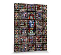 1art1 Arte Sacral Póster Impresión En Lienzo Sant Julià, Vitrall De La Catedral De Le Mans Cuadro En Bastidor De Camilla De Madera | Mural XXL | Imagen 40x30 cm